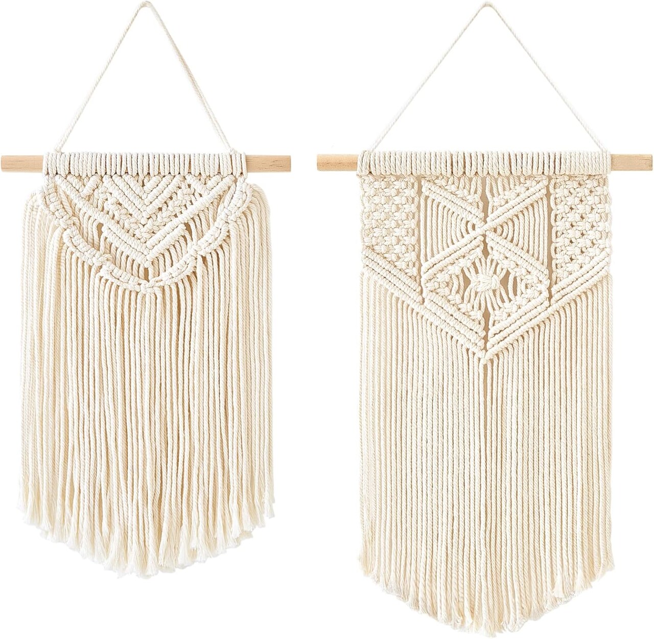2-Piece Macramé Wall Hanging Set – Boho Woven Wall Art for Bedroom, Nursery, Living Room, Dorm, or Apartment, Small Sizes: 13" x 10" & 16" x 10"
